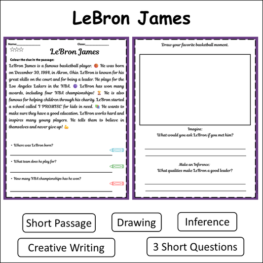 LeBron James | Short Reading Comprehension Creative Worksheet