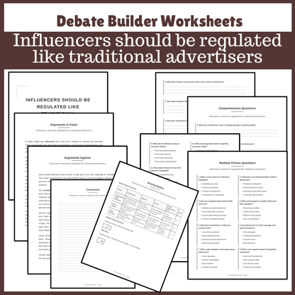 Influencers should be regulated like traditional advertisers | Favour and Against Worksheet Printable Activity