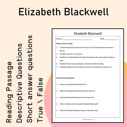 Elizabeth Blackwell | Reading Comprehension Passage Printable Activity