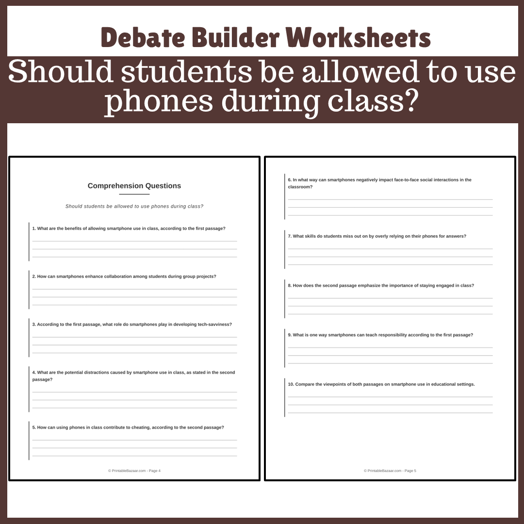 Should students be allowed to use phones during class? | Favour and Against Worksheet Printable Activity