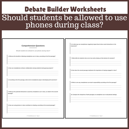 Should students be allowed to use phones during class? | Favour and Against Worksheet Printable Activity
