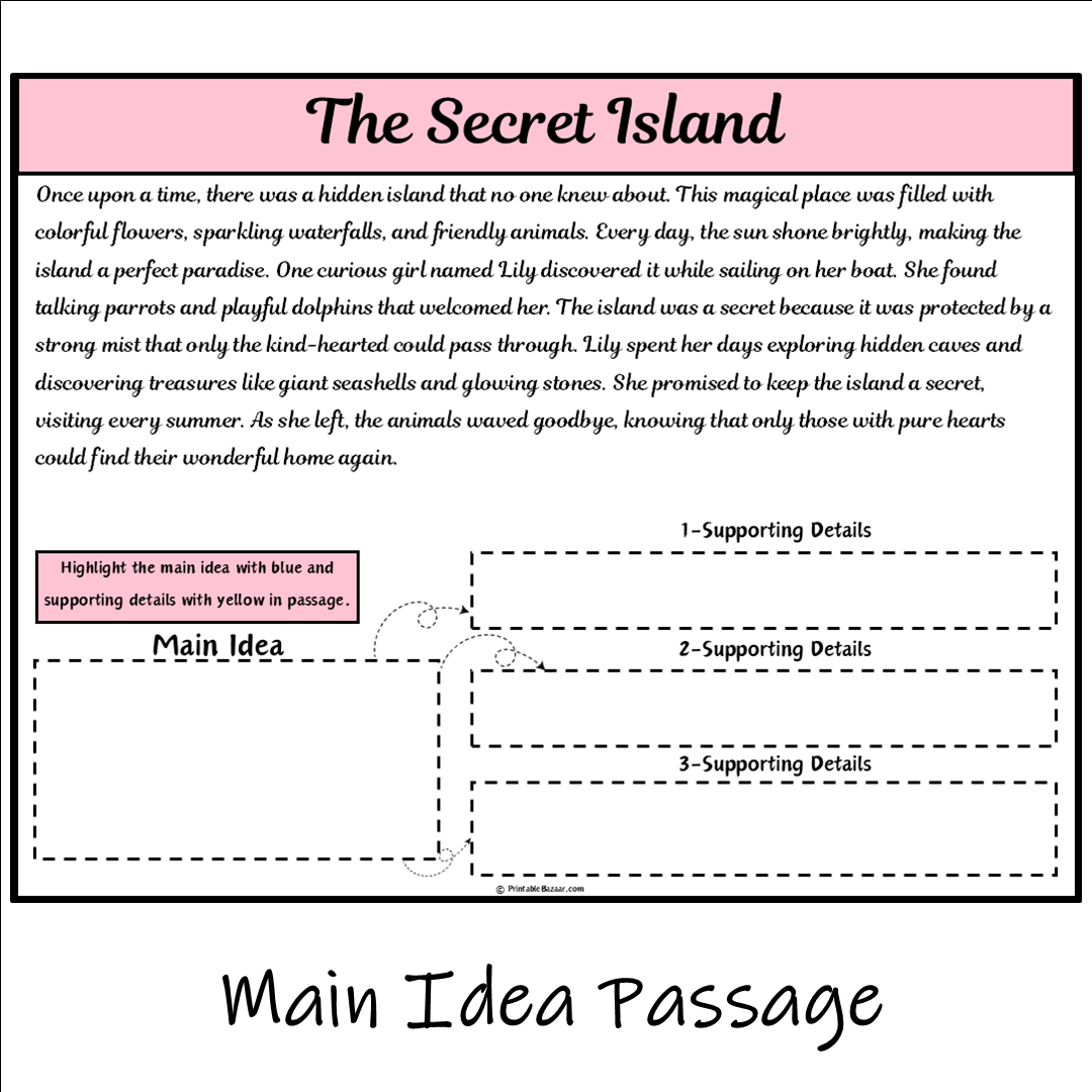 The Secret Island | Main Idea and Supporting Details Reading Passage and Questions