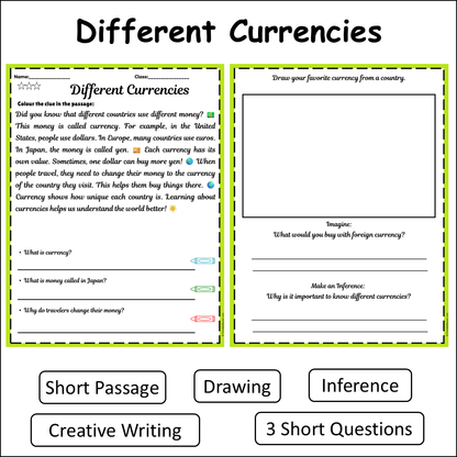 Different Currencies | Short Reading Comprehension Creative Worksheet