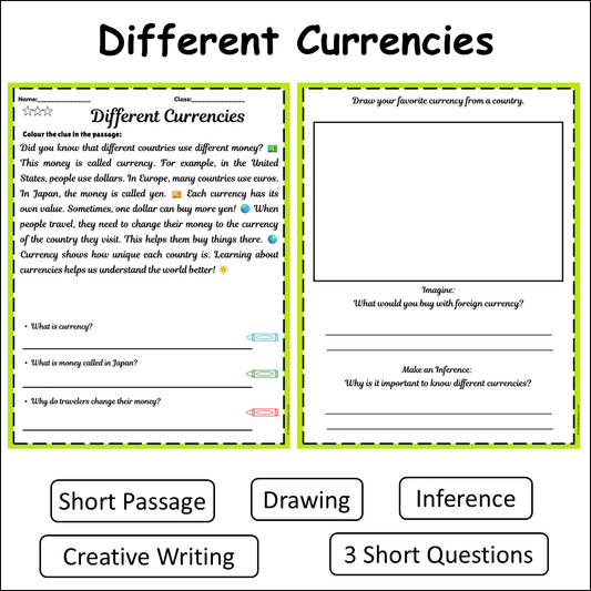 Different Currencies | Short Reading Comprehension Creative Worksheet