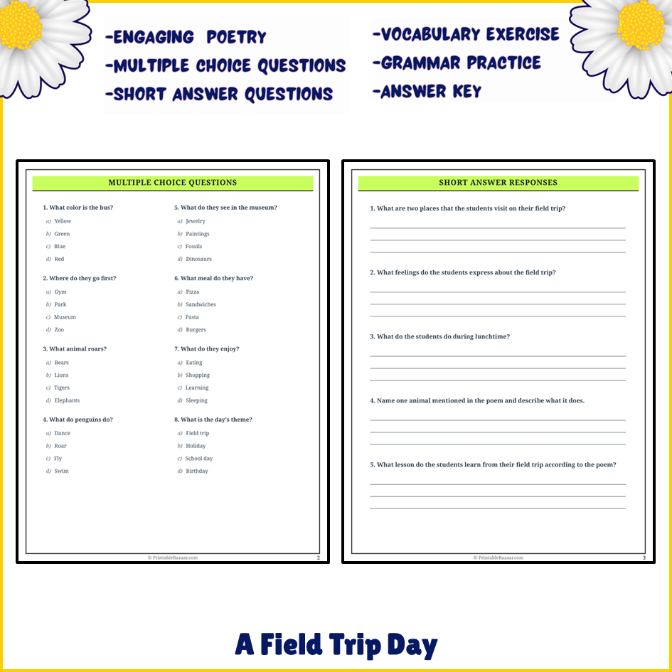 A Field Trip Day | Poem Grammar Worksheet Printable Activity