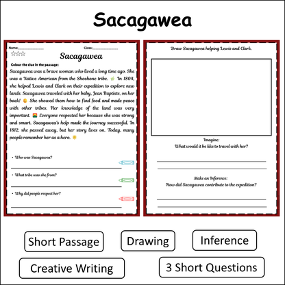 Sacagawea | Short Reading Comprehension Creative Worksheet