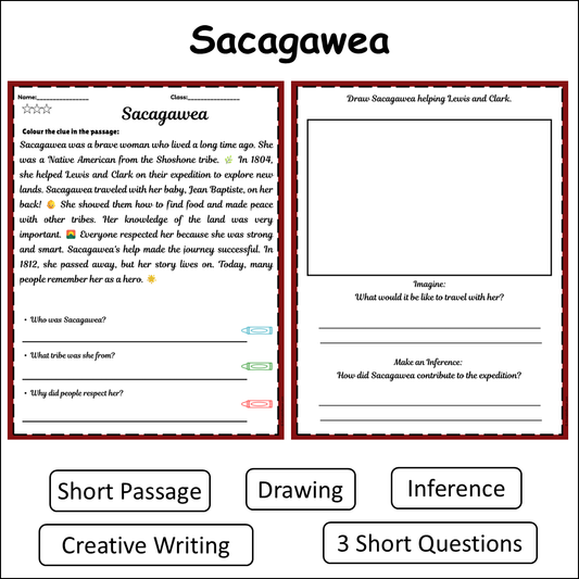 Sacagawea | Short Reading Comprehension Creative Worksheet