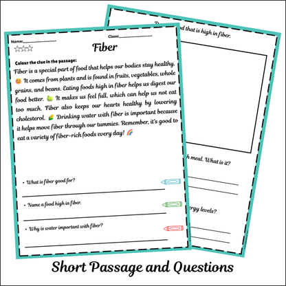 Fiber | Short Reading Comprehension Creative Worksheet