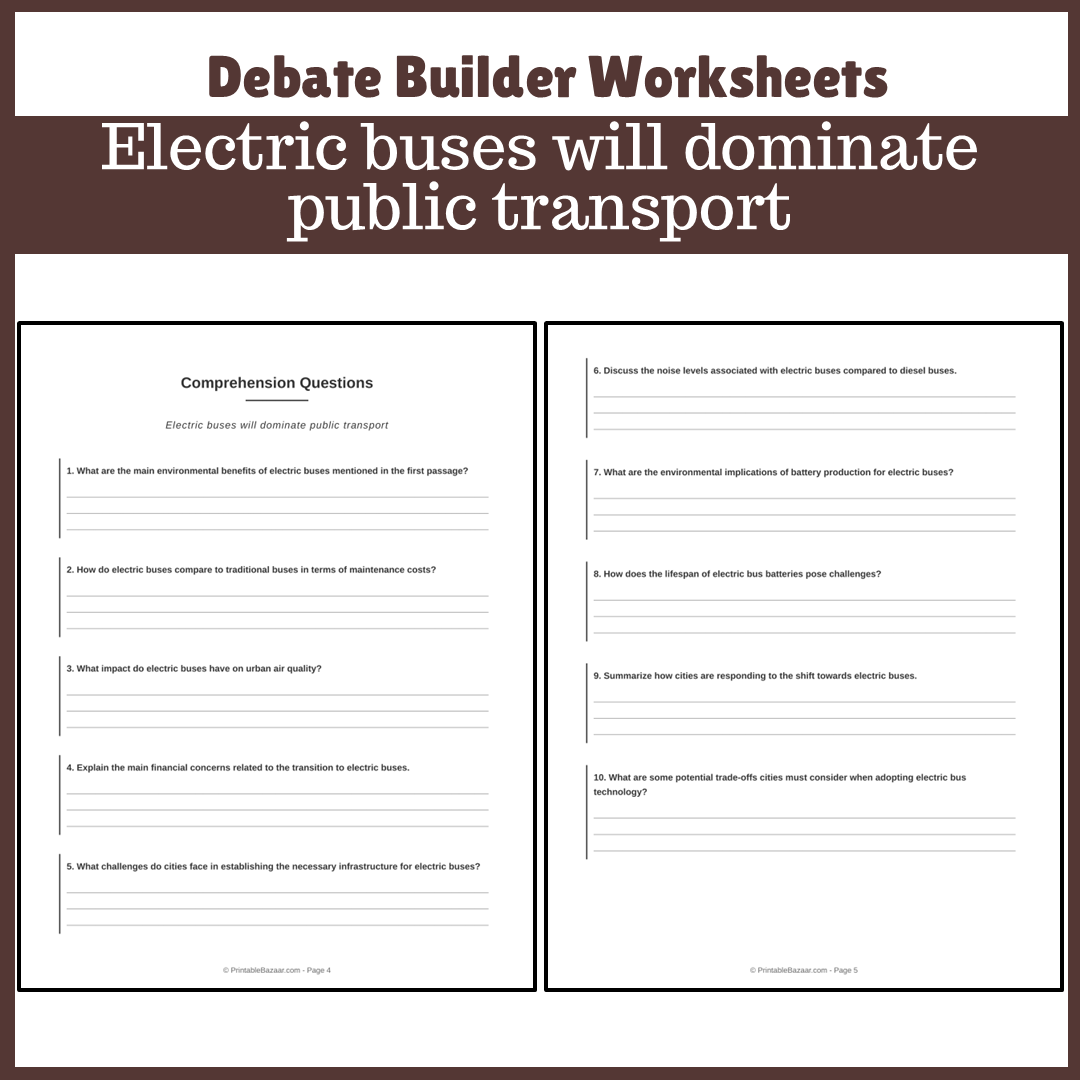 Electric buses will dominate public transport | Favour and Against Worksheet Printable Activity
