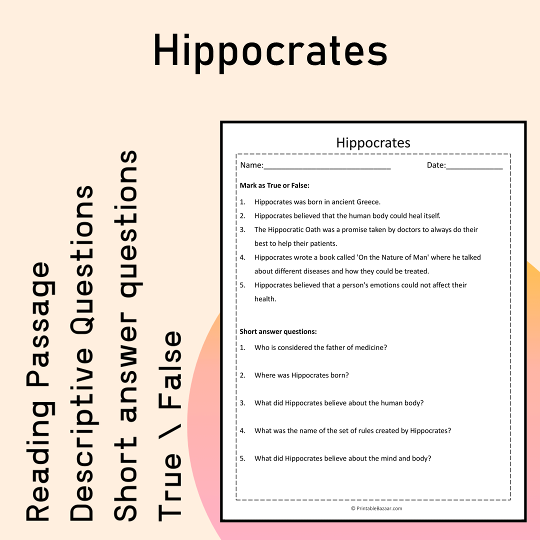 Hippocrates | Reading Comprehension Passage Printable Activity