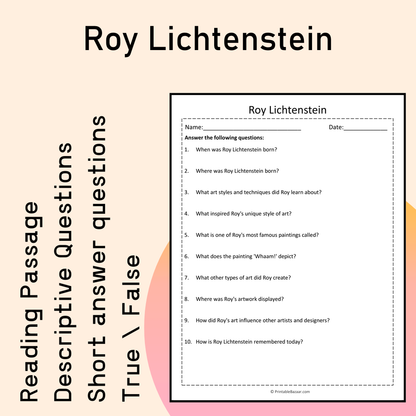 Roy Lichtenstein | Reading Comprehension Passage Printable Activity