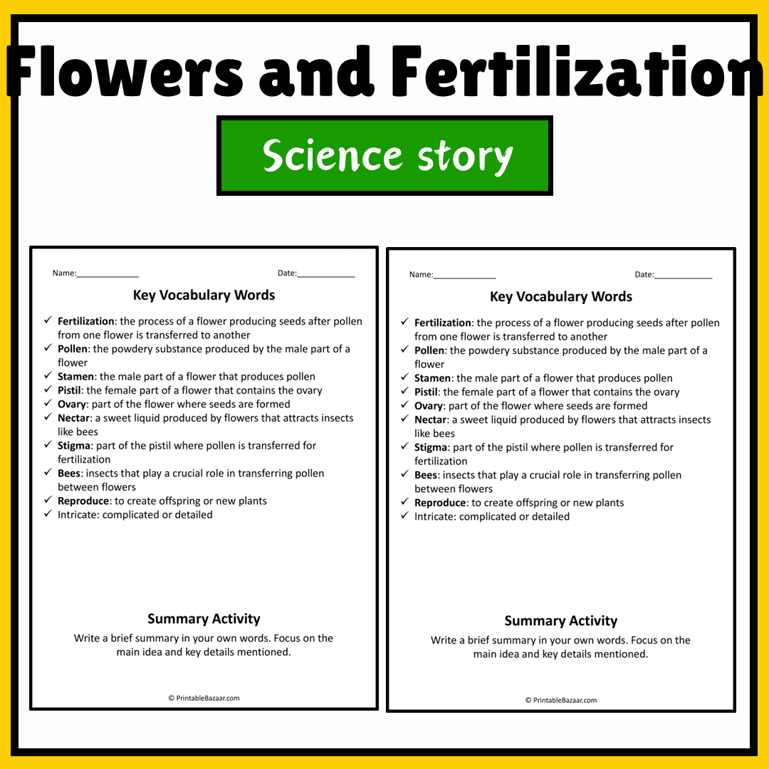 Flowers and Fertilization | Science Story Reading Comprehension Activity