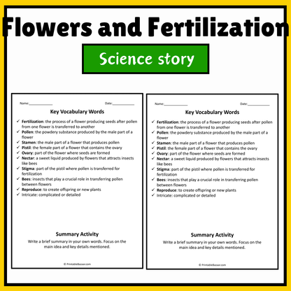 Flowers and Fertilization | Science Story Reading Comprehension Activity