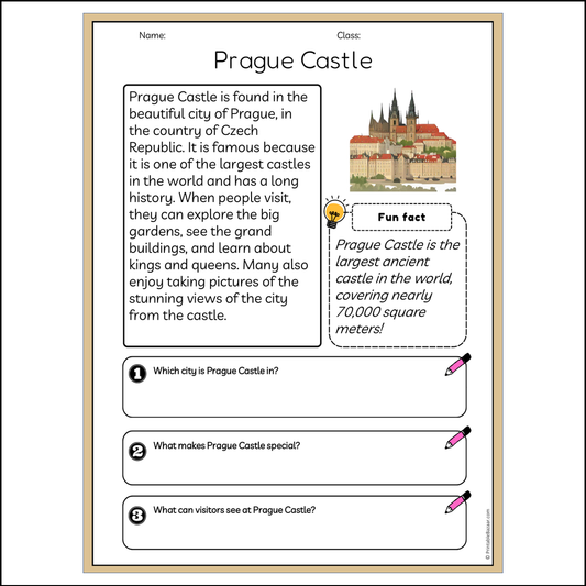 Prague Castle | Reading Passage Comprehension Questions Writing Facts Worksheet