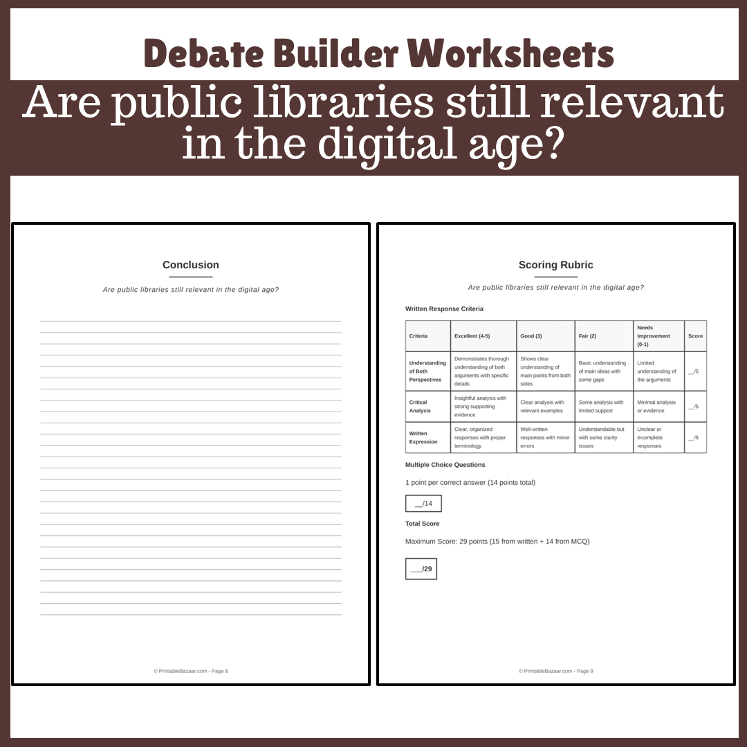 Are public libraries still relevant in the digital age? | Favour and Against Worksheet Printable Activity
