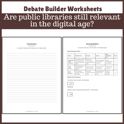 Are public libraries still relevant in the digital age? | Favour and Against Worksheet Printable Activity