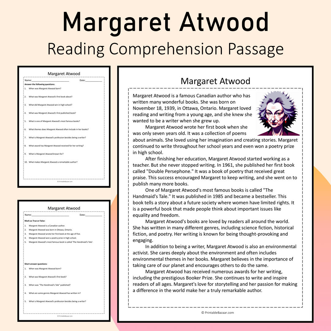 Margaret Atwood | Reading Comprehension Passage Printable Activity
