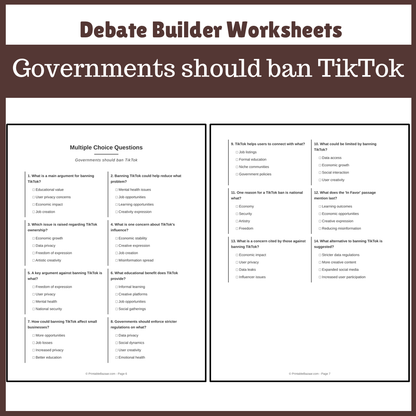 Governments should ban TikTok | Favour and Against Worksheet Printable Activity