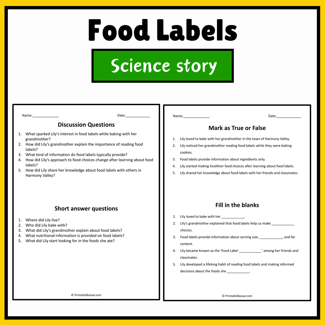 Food Labels | Science Story Reading Comprehension Activity