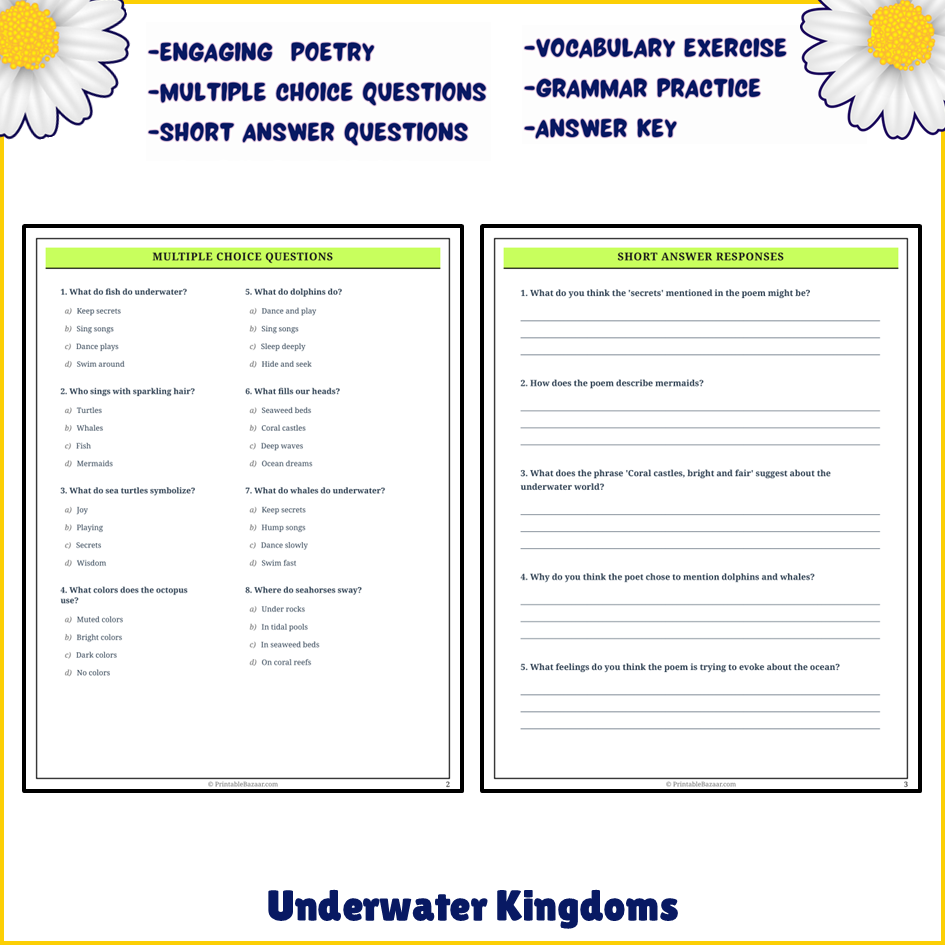 Underwater Kingdoms | Poem Grammar Worksheet Printable Activity