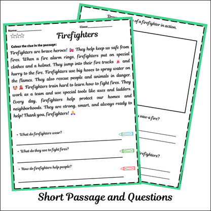 Firefighters | Short Reading Comprehension Creative Worksheet