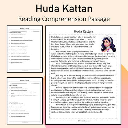 Huda Kattan | Reading Comprehension Passage Printable Activity
