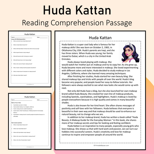 Huda Kattan | Reading Comprehension Passage Printable Activity