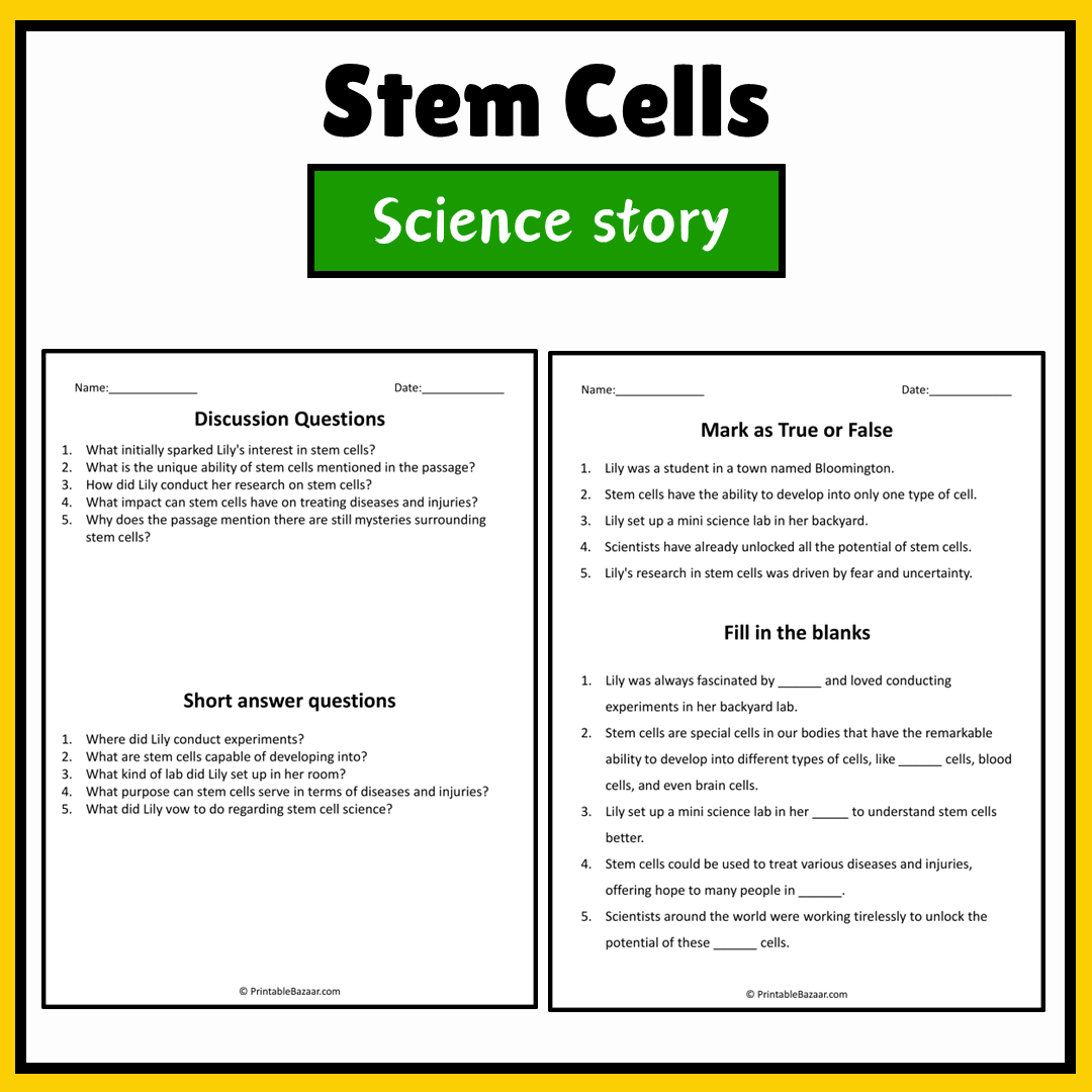 Stem Cells | Science Story Reading Comprehension Activity
