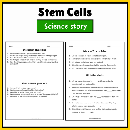 Stem Cells | Science Story Reading Comprehension Activity