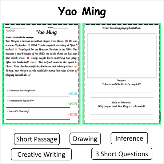 Yao Ming | Short Reading Comprehension Creative Worksheet