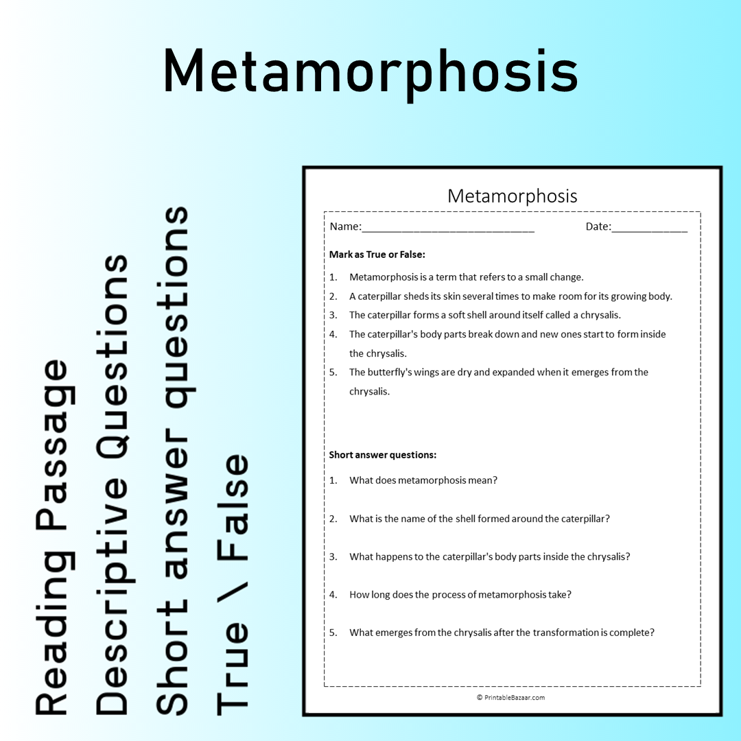 Metamorphosis | Reading Comprehension Passage Printable Worksheet
