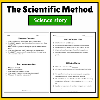 The Scientific Method | Science Story Reading Comprehension Activity