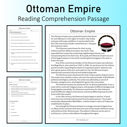 Ottoman Empire | Reading Comprehension Passage Printable Worksheet