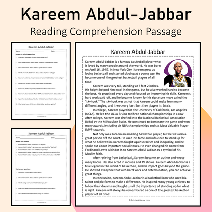 Kareem Abdul-Jabbar | Reading Comprehension Passage Printable Activity