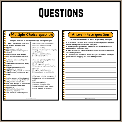 The pros and cons of social media usage among teenagers | Debate Case Study Worksheet