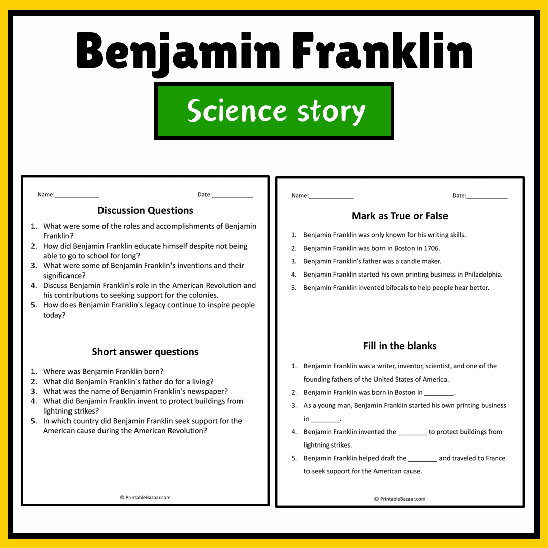 Benjamin Franklin | Science Story Reading Comprehension Activity
