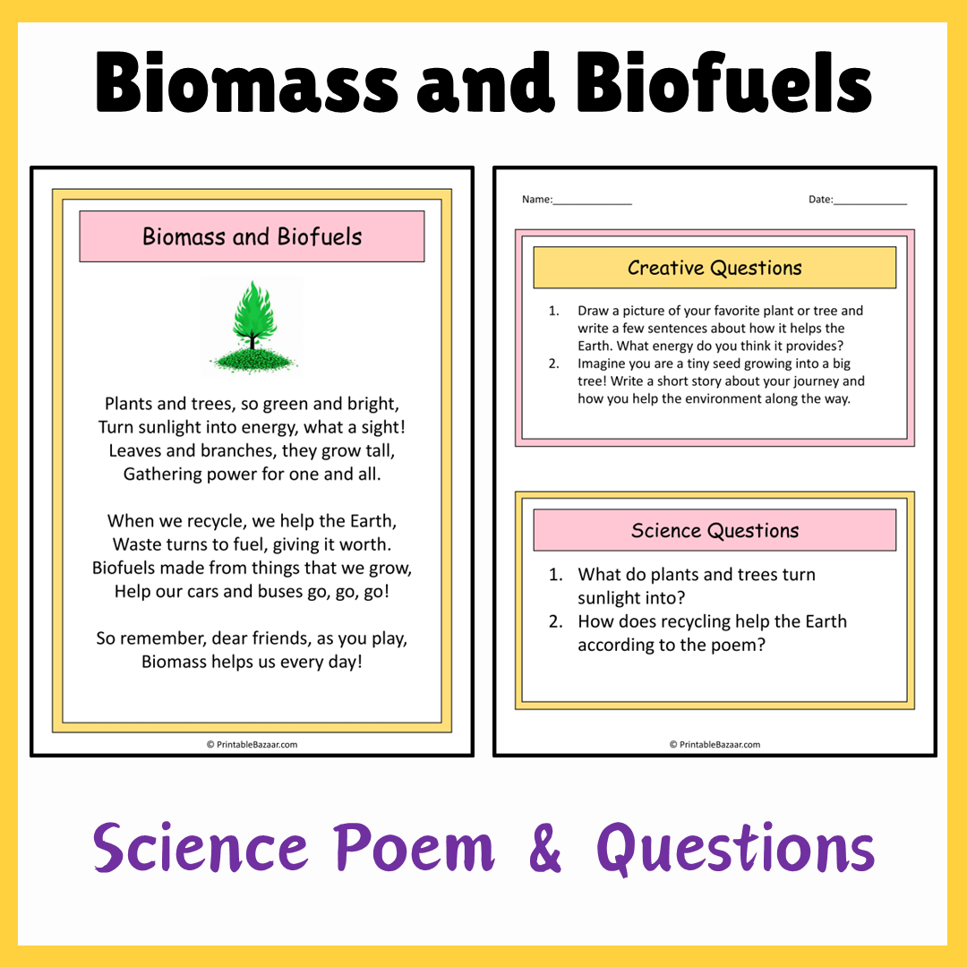 Biomass and Biofuels | Science Poem Reading Comprehension Activity