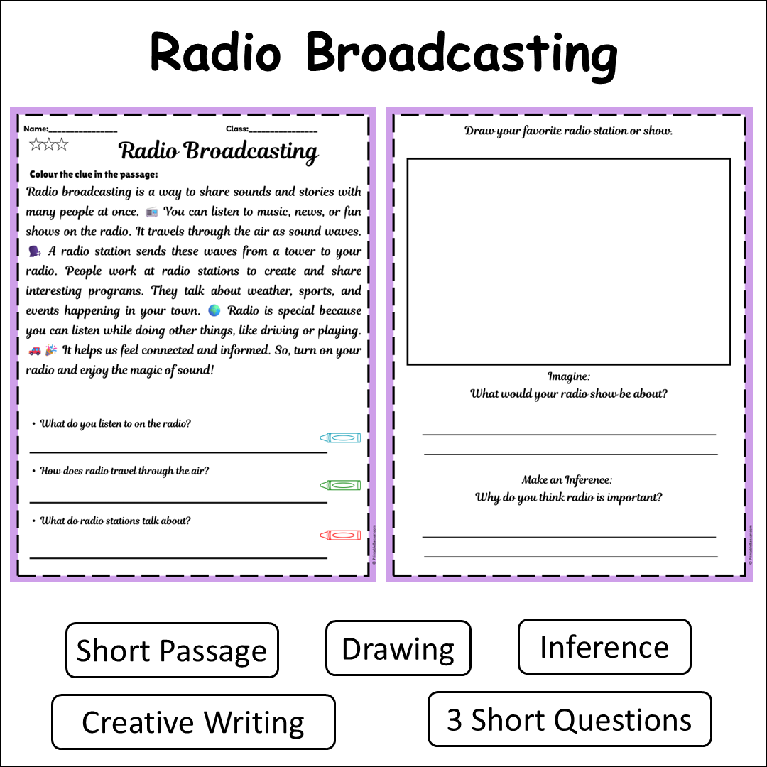 Radio Broadcasting | Short Reading Comprehension Creative Worksheet