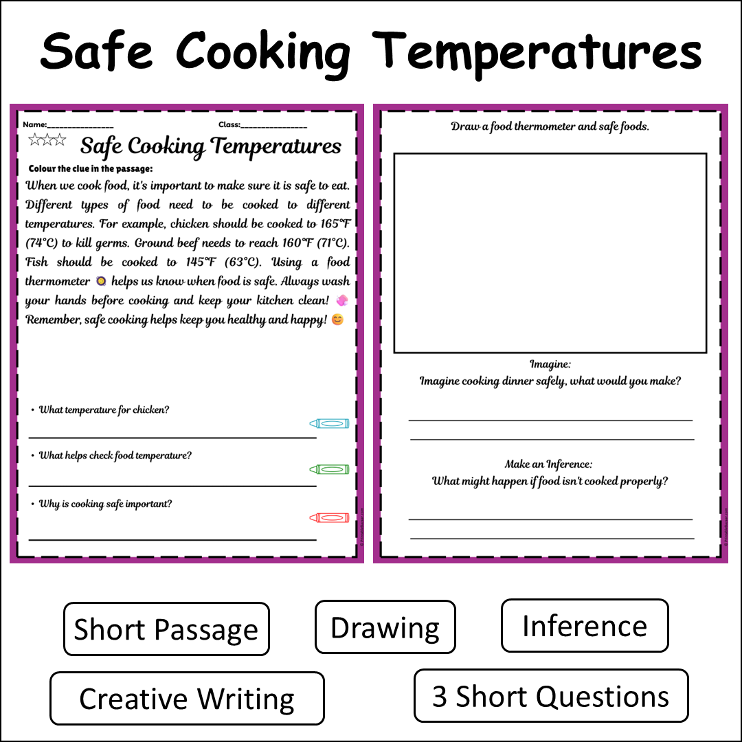 Safe Cooking Temperatures | Short Reading Comprehension Creative Worksheet