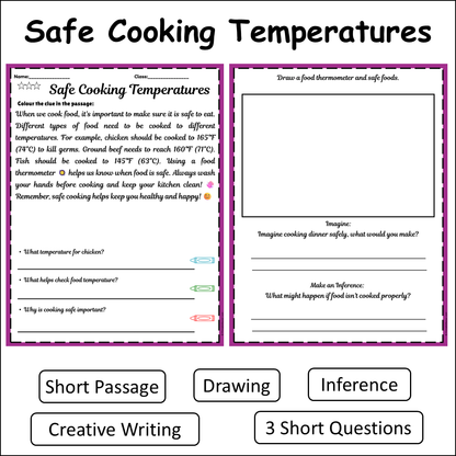 Safe Cooking Temperatures | Short Reading Comprehension Creative Worksheet