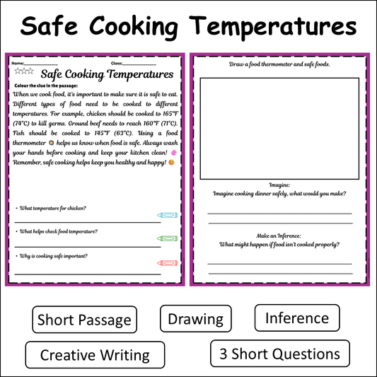 Safe Cooking Temperatures | Short Reading Comprehension Creative Worksheet