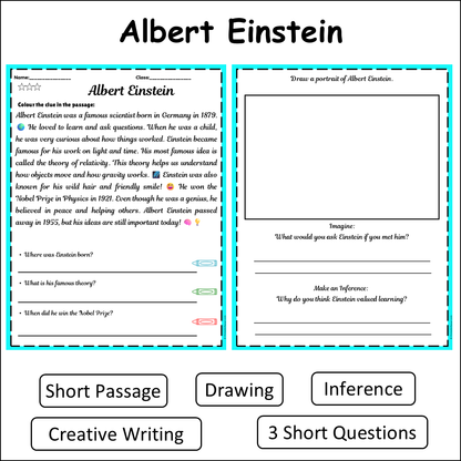 Albert Einstein | Short Reading Comprehension Creative Worksheet