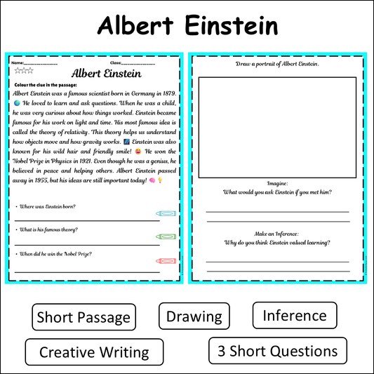 Albert Einstein | Short Reading Comprehension Creative Worksheet