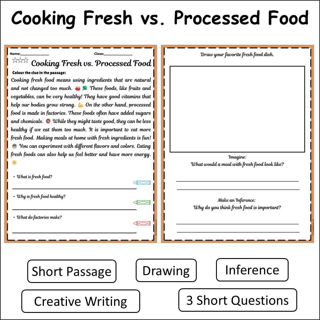 Cooking Fresh vs. Processed Food | Short Reading Comprehension Creative Worksheet