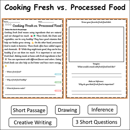 Cooking Fresh vs. Processed Food | Short Reading Comprehension Creative Worksheet