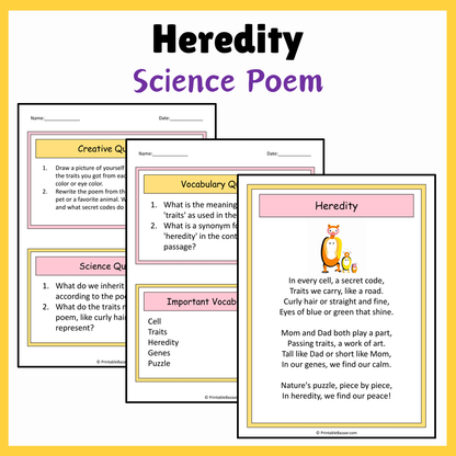 Heredity | Science Poem Reading Comprehension Activity