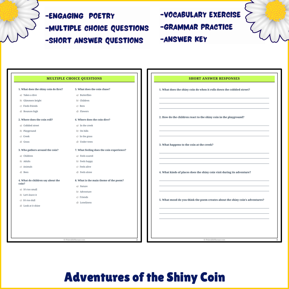 Adventures of the Shiny Coin | Poem Grammar Worksheet Printable Activity