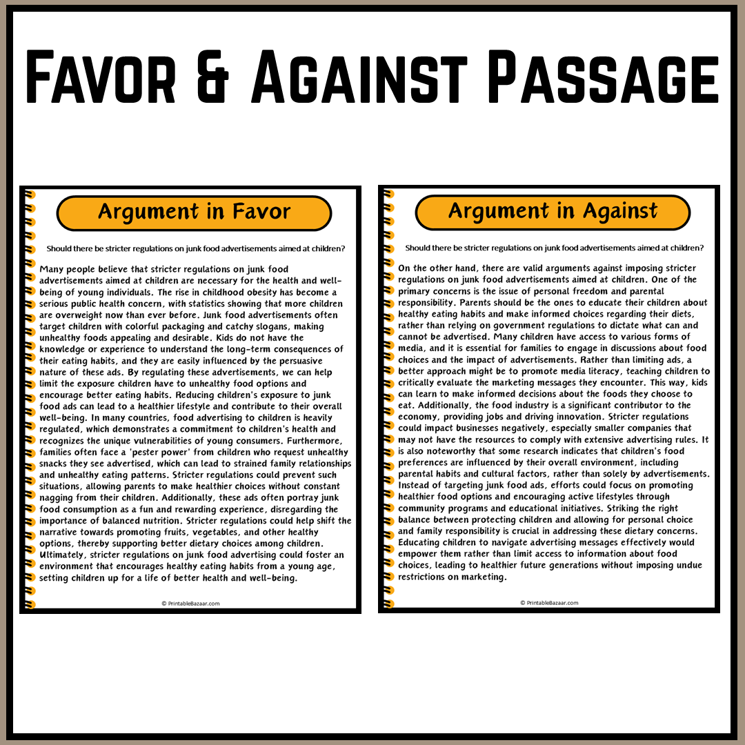 Should there be stricter regulations on junk food advertisements aimed at children? | Debate Case Study Worksheet