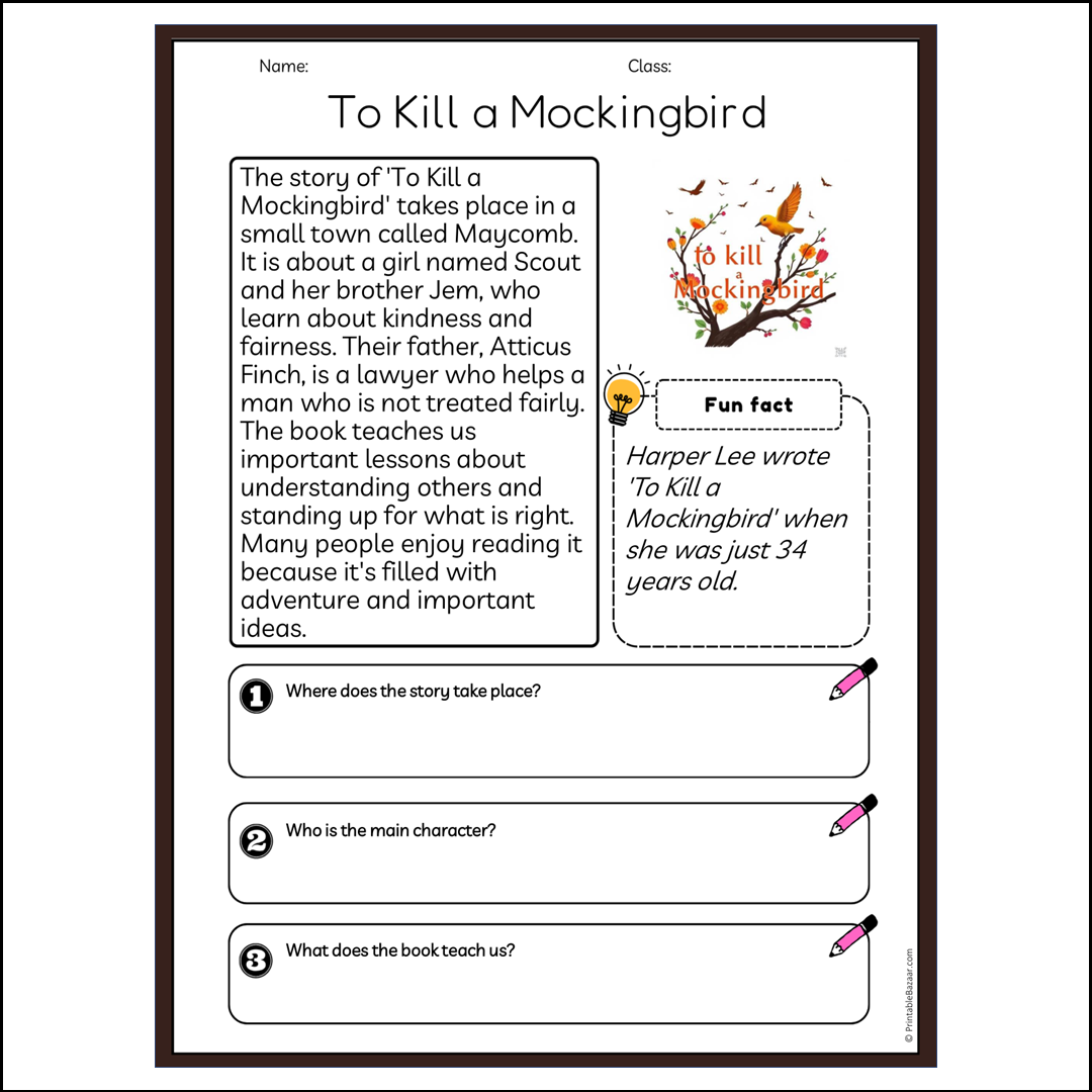 To Kill a Mockingbird | Reading Passage Comprehension Questions Writing Facts Worksheet