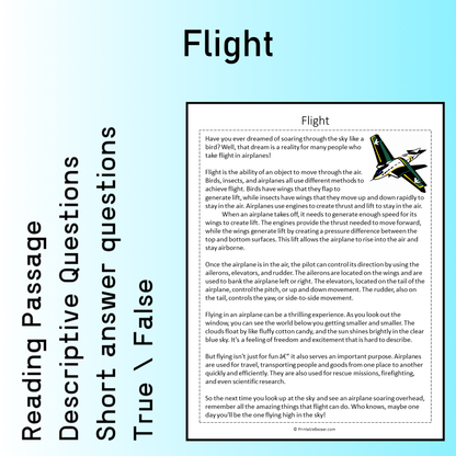Flight | Reading Comprehension Passage Printable Worksheet
